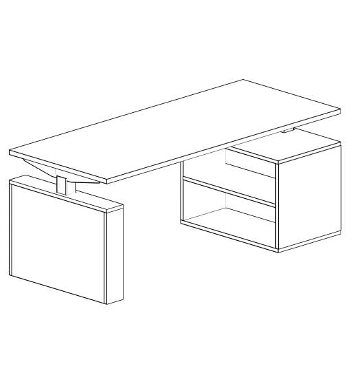3RHA_SBG - Treo, Enclosed Height Adjust Desk w/ Low Bookcase One Side