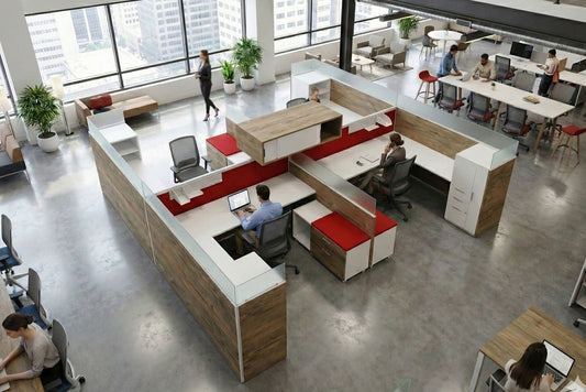 Modern office space with open plan workstations.