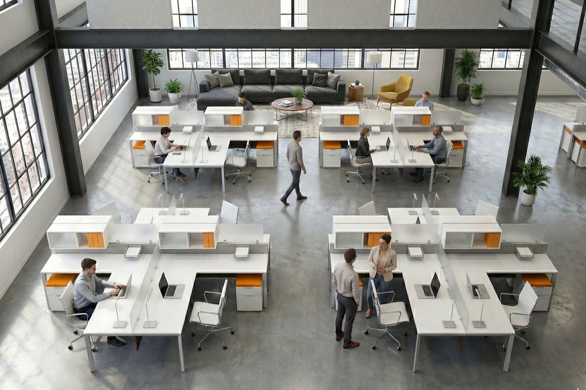 Modern office space with open plan desks