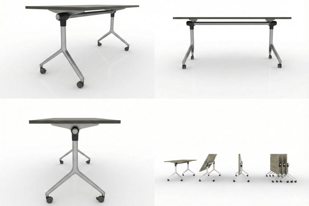 Set of flipping training tables with wheels on a white background